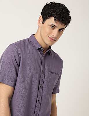 Pure Cotton Plain Spread Collar Shirt