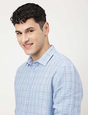 Cotton Mix Checked Spread Collar Shirt