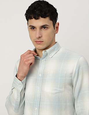 Pure Cotton Checked Spread Collar Shirt