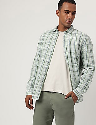Relaxed Fit Cotton Flax Blend Checked Shirt