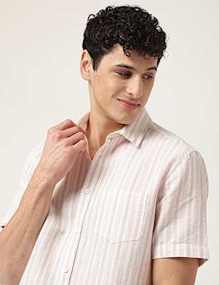 Cotton Mix Striped Spread Collar Shirt