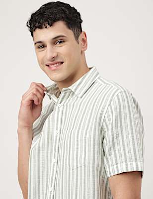 Cotton Mix Striped Spread Collar Shirt