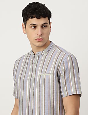 Linen Mix Mandarin Collar Short Kurta