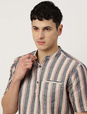 Linen Mix Mandarin Collar Short Kurta