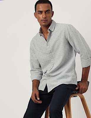 Linen Rich Regular Fit Printed Shirt