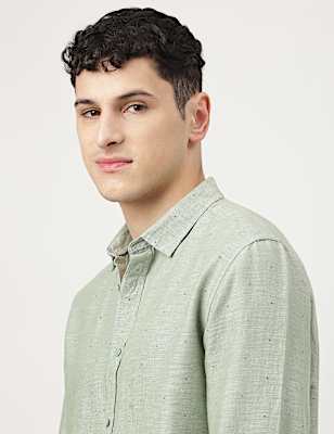 Linen Mix Printed Spread Collar Shirt