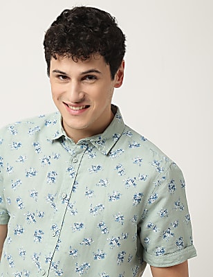 Linen Mix Floral Classic Collar Shirt