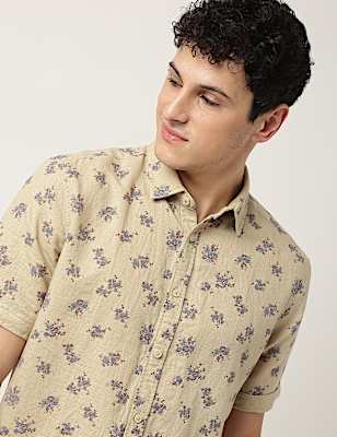 Linen Mix Floral Classic Collar Shirt