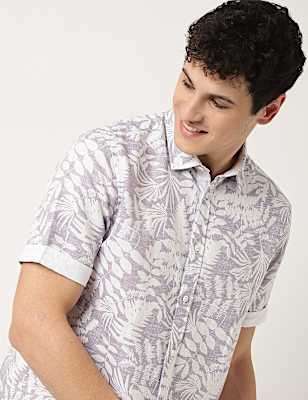 Regular Fit Flax Linen Blend Printed Shirt