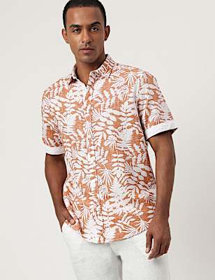 Regular Fit Flax Linen Blend Printed Shirt