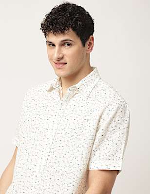Linen Mix Printed Button Down Collar Shirt