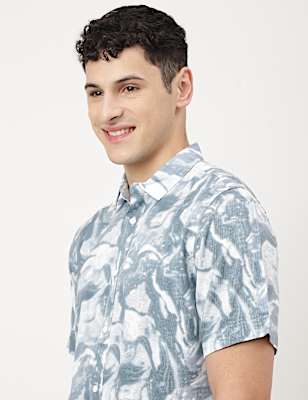 Pure Viscose Printed Spread Collar Shirt