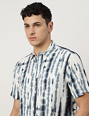 Pure Viscose Tie & Dye Spread Collar Shirt