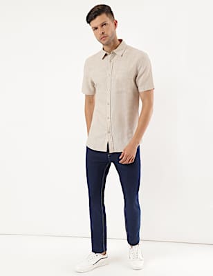 Linen Mix Plain Spread Collar Shirt