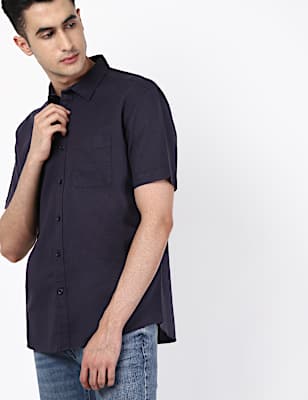 Linen Mix Plain Spread Collar Shirts