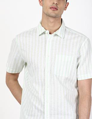 Linen Mix Stripes Spread Collar Shirts