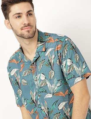 Pure Viscose Printed Revere Collar Shirt