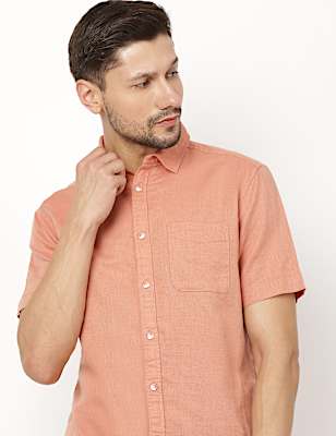 Linen Mix Plain Spread Collar Shirt