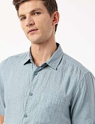 Pure Linen Plain Spread Collar Shirt