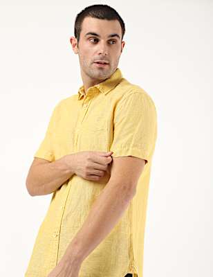 Linen Mix Plain Spread Collar Shirt