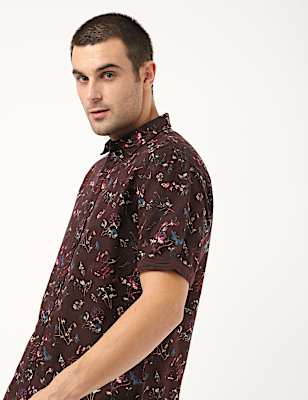 Linen Mix Floral Spread Collar Shirt