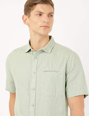 Linen Mix Plain Spread Collar Shirt