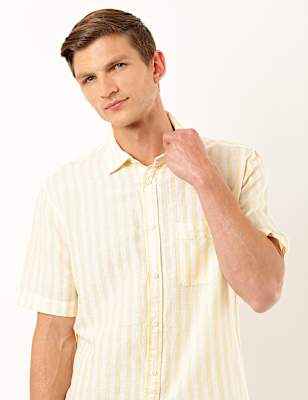 Linen Mix Striped Spread Collar Shirt