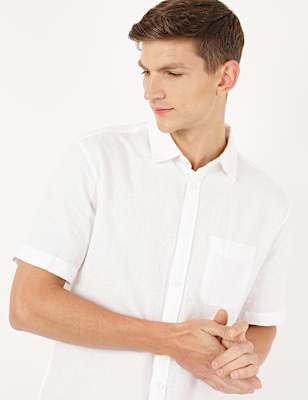 Linen Mix Plain Spread Collar Shirt