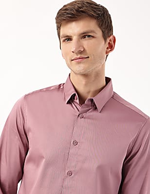 Cotton Mix Plain Spread Collar Shirt