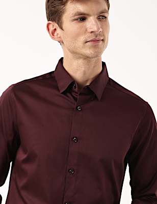 Cotton Mix Plain Spread Collar Shirt