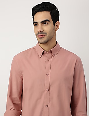 Pure Cotton Plain Button-down Collar Shirt