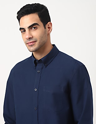Pure Cotton Plain Button Down Collar Shirt