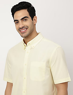 Pure Cotton Plain Button-down Collar Shirt