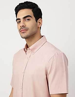 Pure Cotton Plain Button-down Collar Shirt