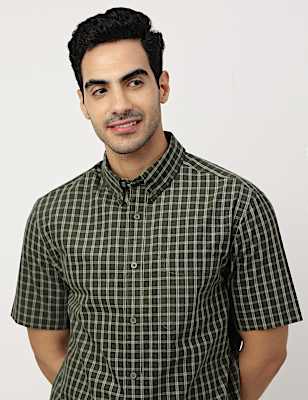 Pure Cotton Checks Button-down Collar Shirt