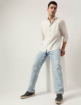 Relaxed Fit Linen Blend Striped Shirt