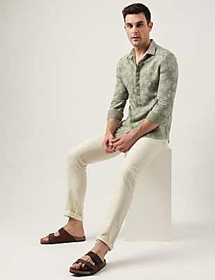 Slim Fit Linen Blend Printed Shirt