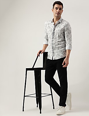 Slim Fit Linen Blend Printed Shirt