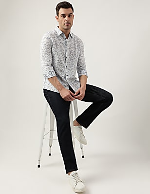 Regular Fit Linen Blend Printed Shirt