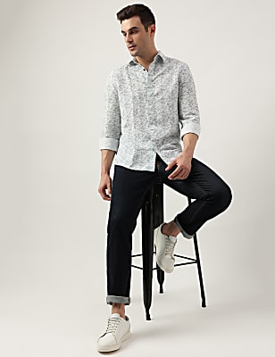 Regular Fit Linen Blend Printed Shirt