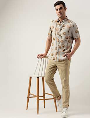 Regular Fit Linen Blend Printed Shirt