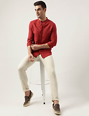 Slim Fit Linen Blend Plain Shirt