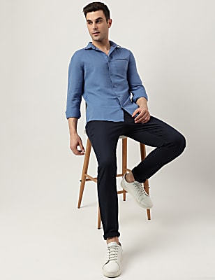 Slim Fit Linen Blend Plain Shirt