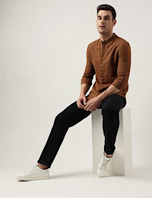 Slim Fit Linen Blend Plain Shirt