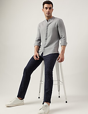 Slim Fit Linen Blend Plain Shirt