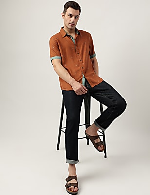 Relaxed Fit Linen Blend Printed Shirt
