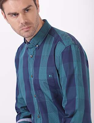 Cotton Checks Button Down Collar Shirts