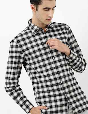 Textured Check Shirt with Long Sleeves