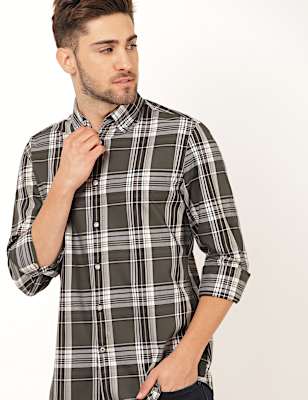 Pure Cotton Check Button Down Collar Shirt