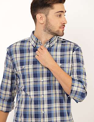 Pure Cotton Check Button Down Collar Shirt